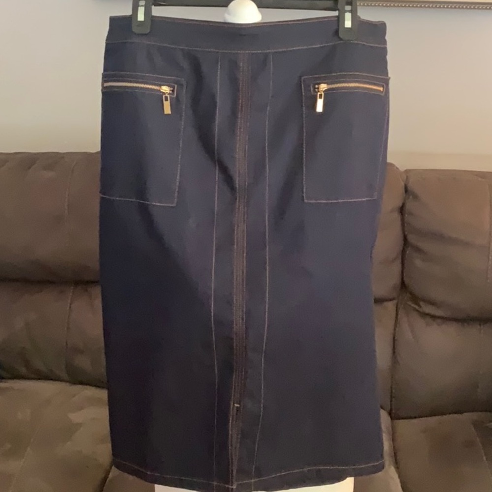 Chico's Dark Blue Pencil Skirt with Gold Accents